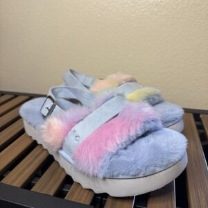 Koolaburra by UGG Women's 8 Fuzz'n II slide sandals In Pastel Rainbow